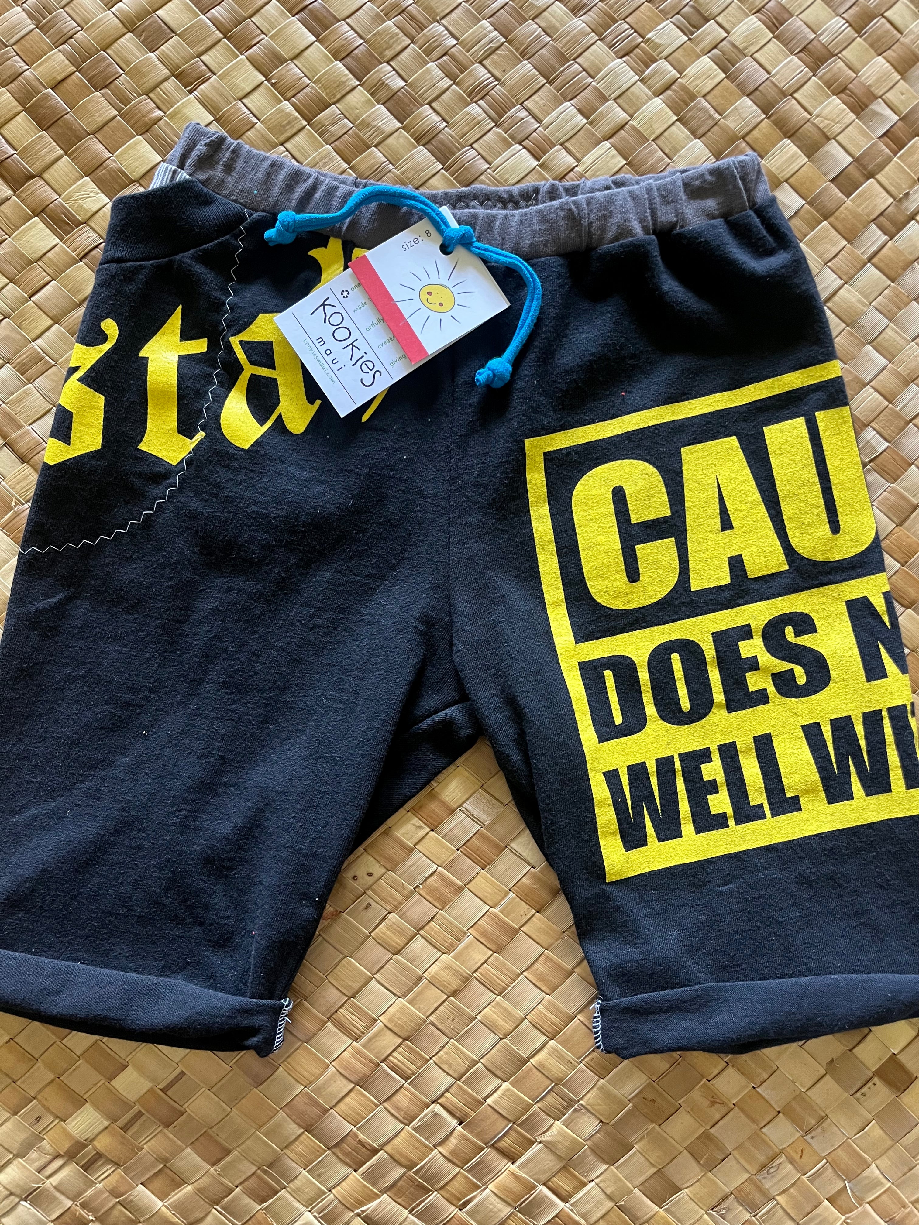 Kids Size 8 "Black & Yellow Does Not Play Well With Others" Beach Comber Shorts