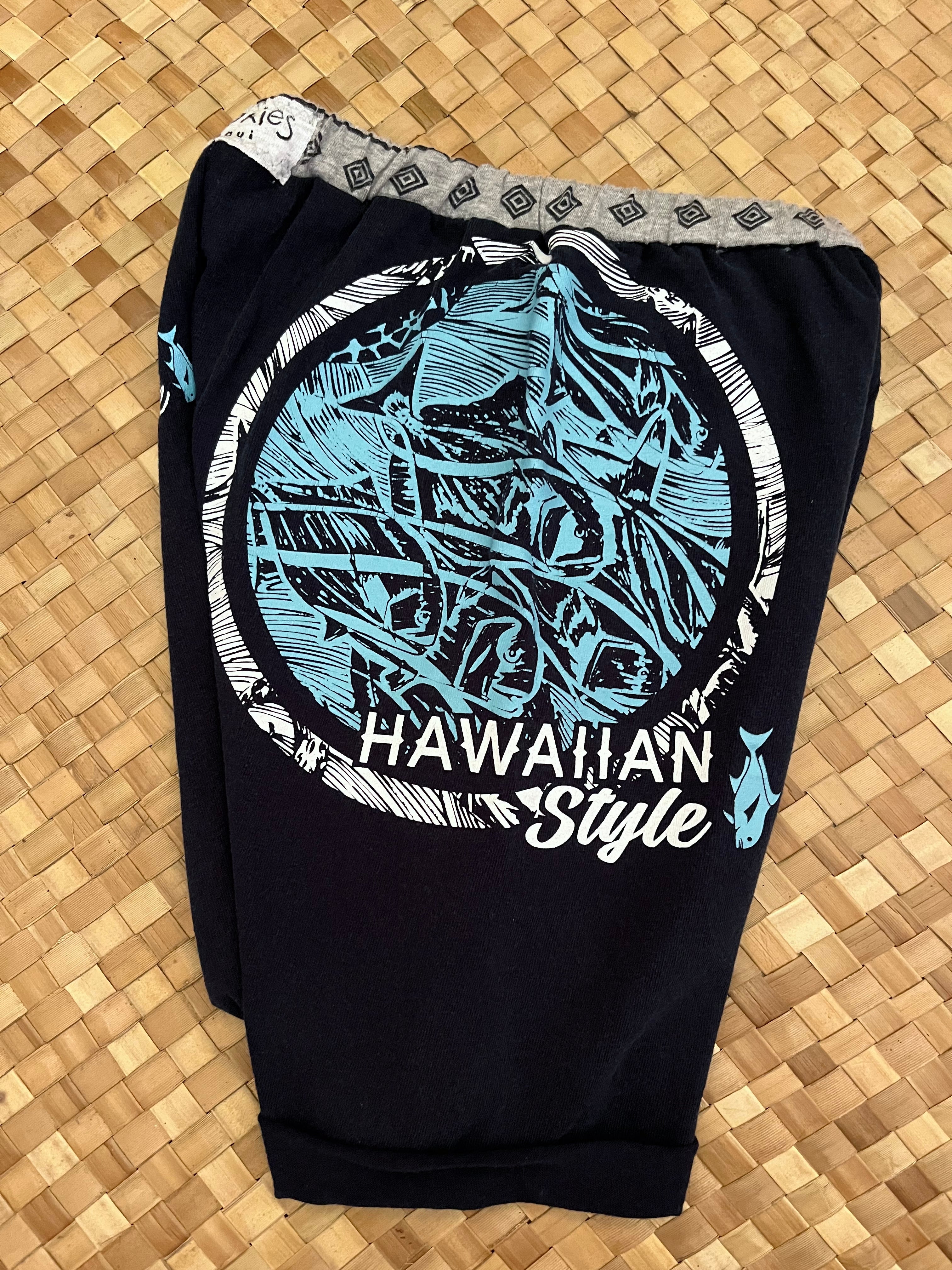 Kids Size 8 "Navy & Red Hawaiian Style Fishing" Beach Comber Shorts