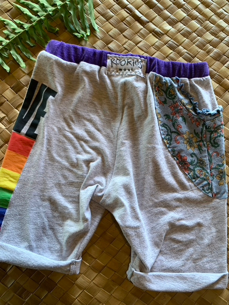 Kids Size 2 "Floral & Rainbow Love" Beach Comber Shorts