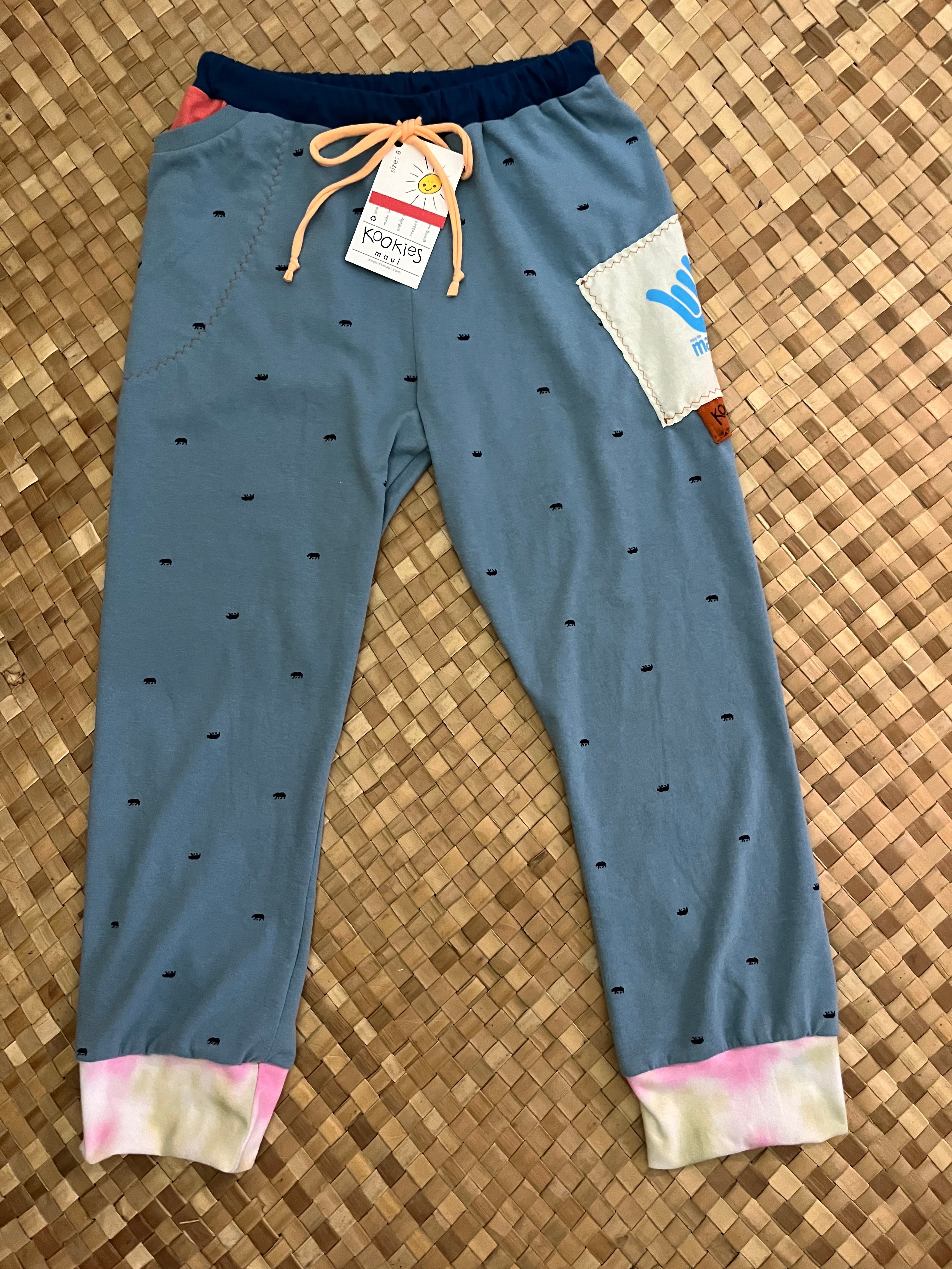 Kids Size 8 "Blue & Peach Bears and Shaka" Holoholo Pants