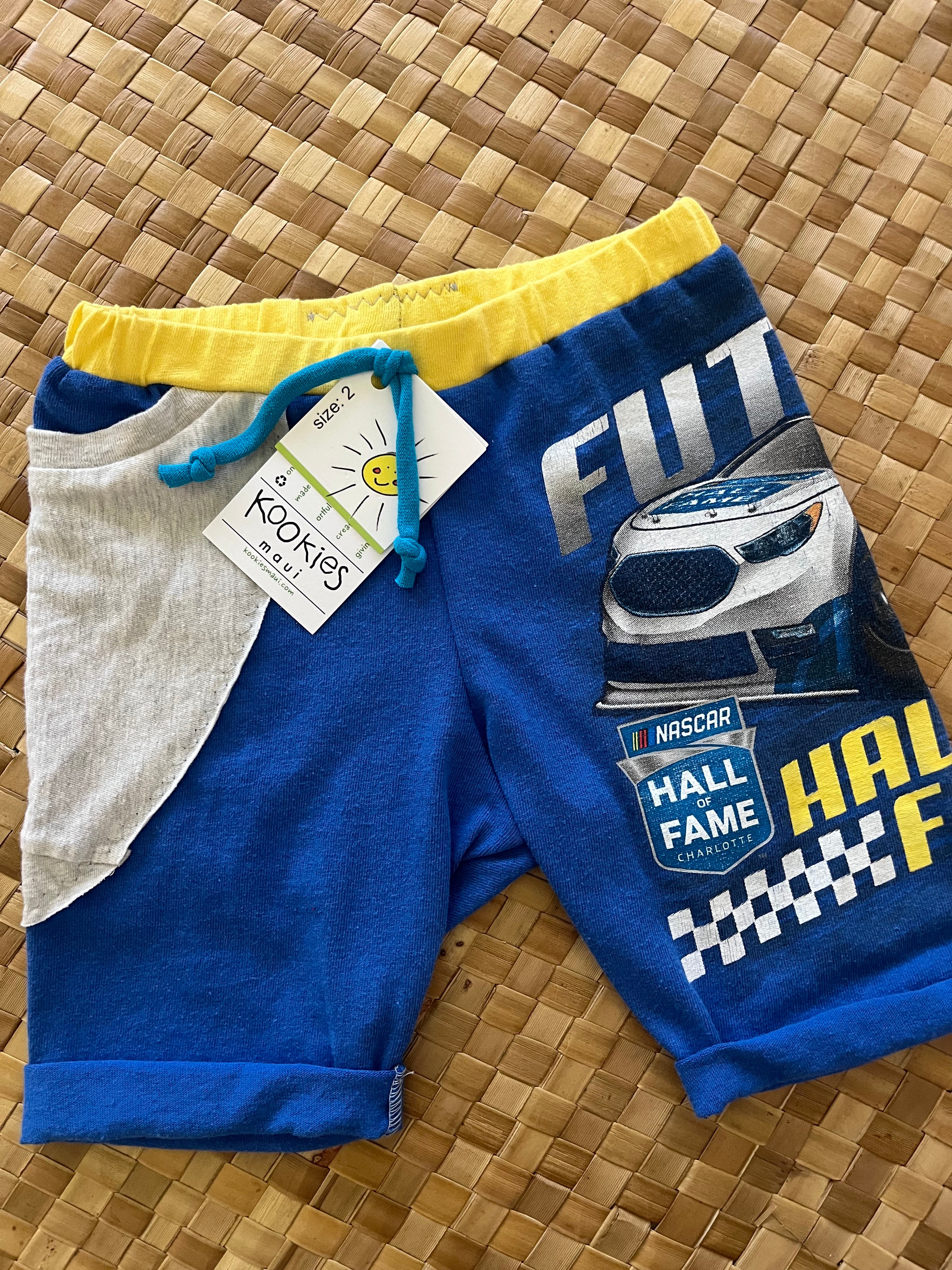 Kids Size 2 "Blue & Yellow Race Car" Beach Comber Shorts