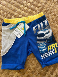 Kids Size 2 "Blue & Yellow Race Car" Beach Comber Shorts