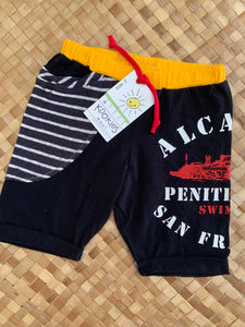 Kids Size 2 "Black & Stripes Alcatraz" Beach Comber Shorts