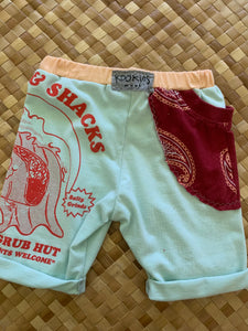 Kids Size 2 "Light Teal & Maroon Surfing Taco" Beach Comber Shorts