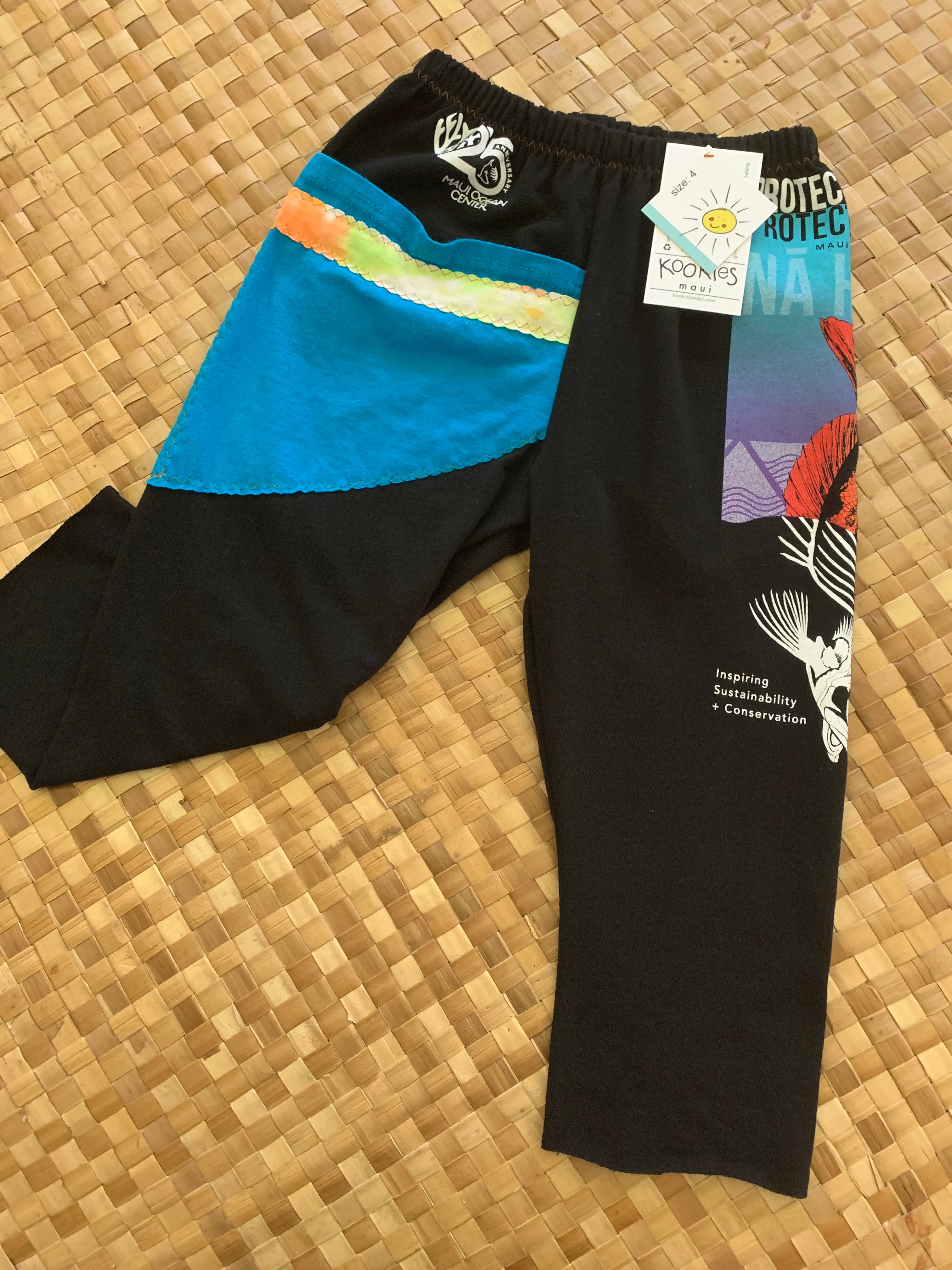 Kids Size 4 "Black & Teal Save Our Oceans" ʻOpihi Picker Pants