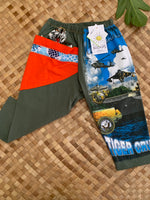 Load image into Gallery viewer, Kids Size 2 &quot;Olive &amp; Orange Tiger and Planes&quot; ʻOpihi Picker Pants
