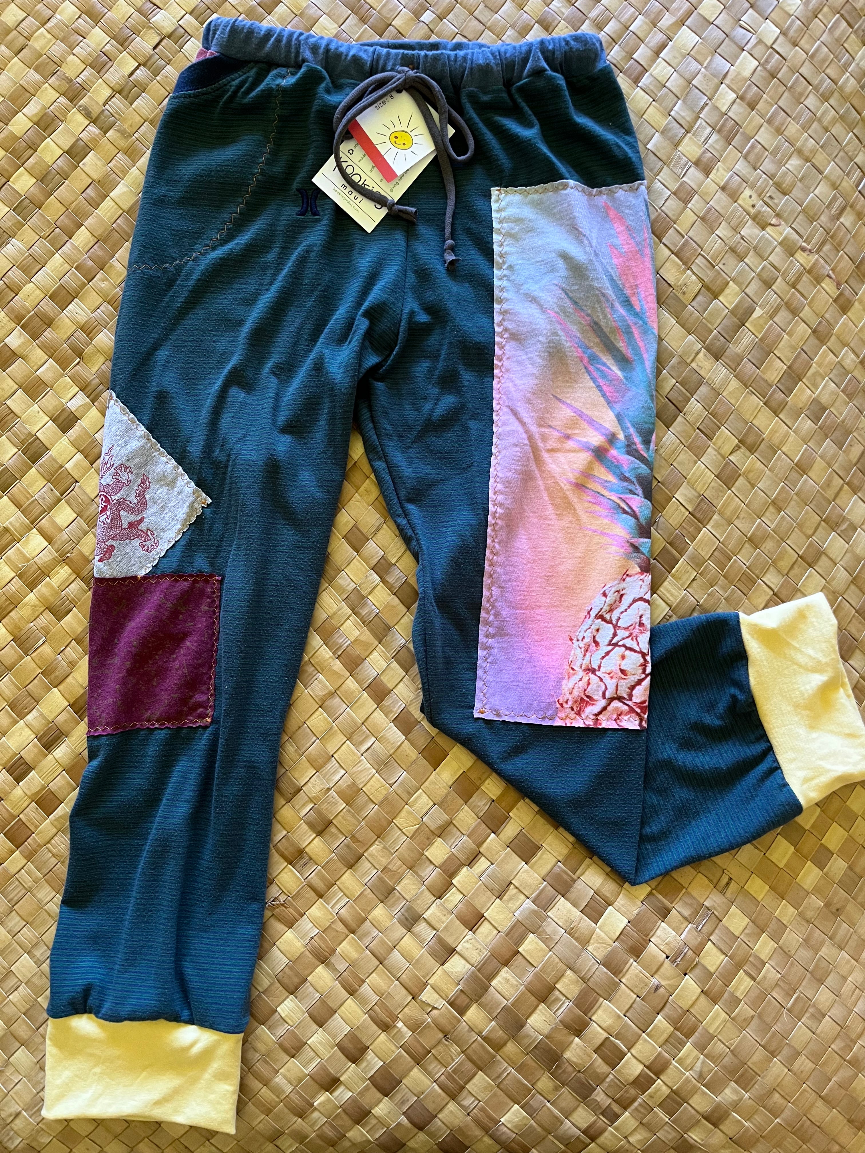 Kids Size 8 "Green & Blue Pineapple and Dragon" Holoholo Pants