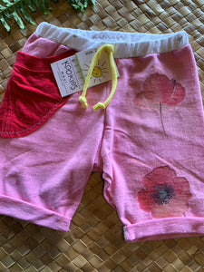 Kids Size 2 "Pink & Red Poppies" Beach Comber Shorts