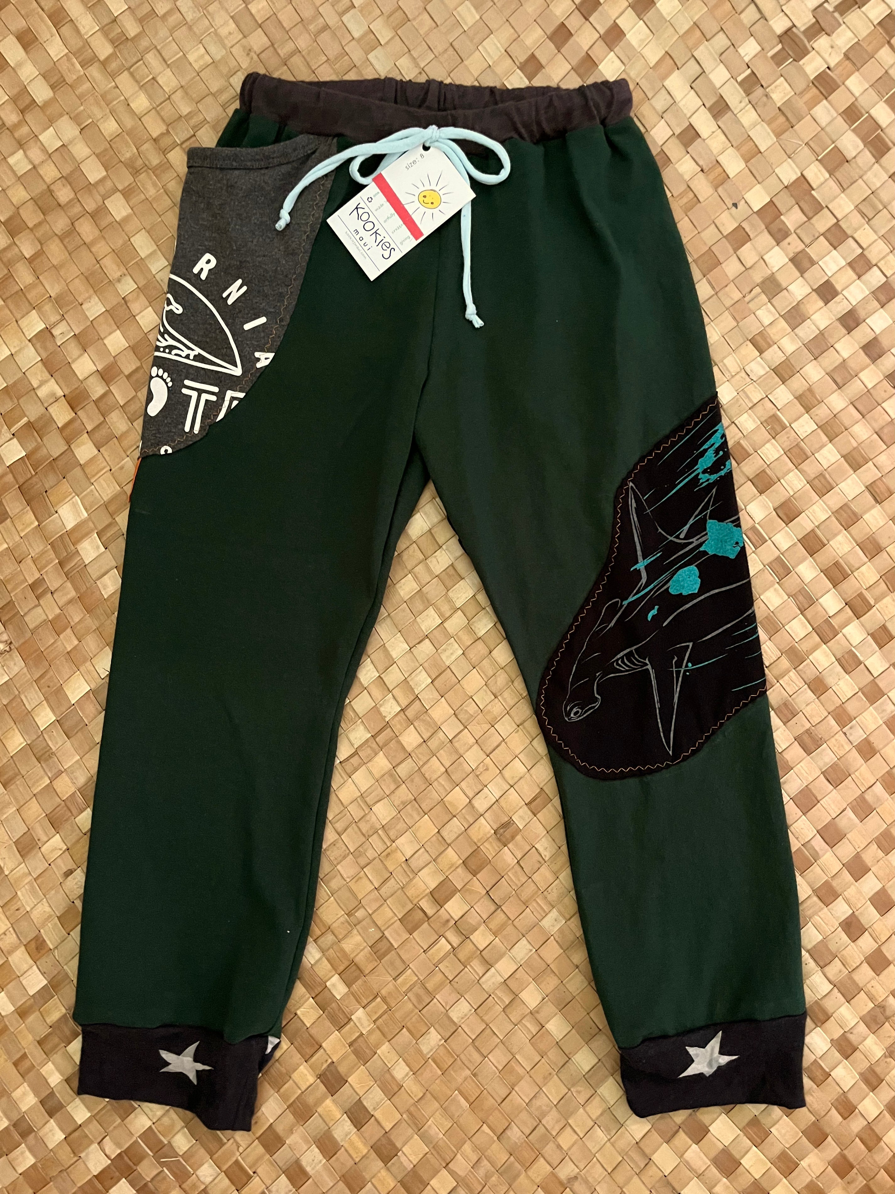 Kids Size 8 "Green & Grey Surfing Shark" Holoholo Pants