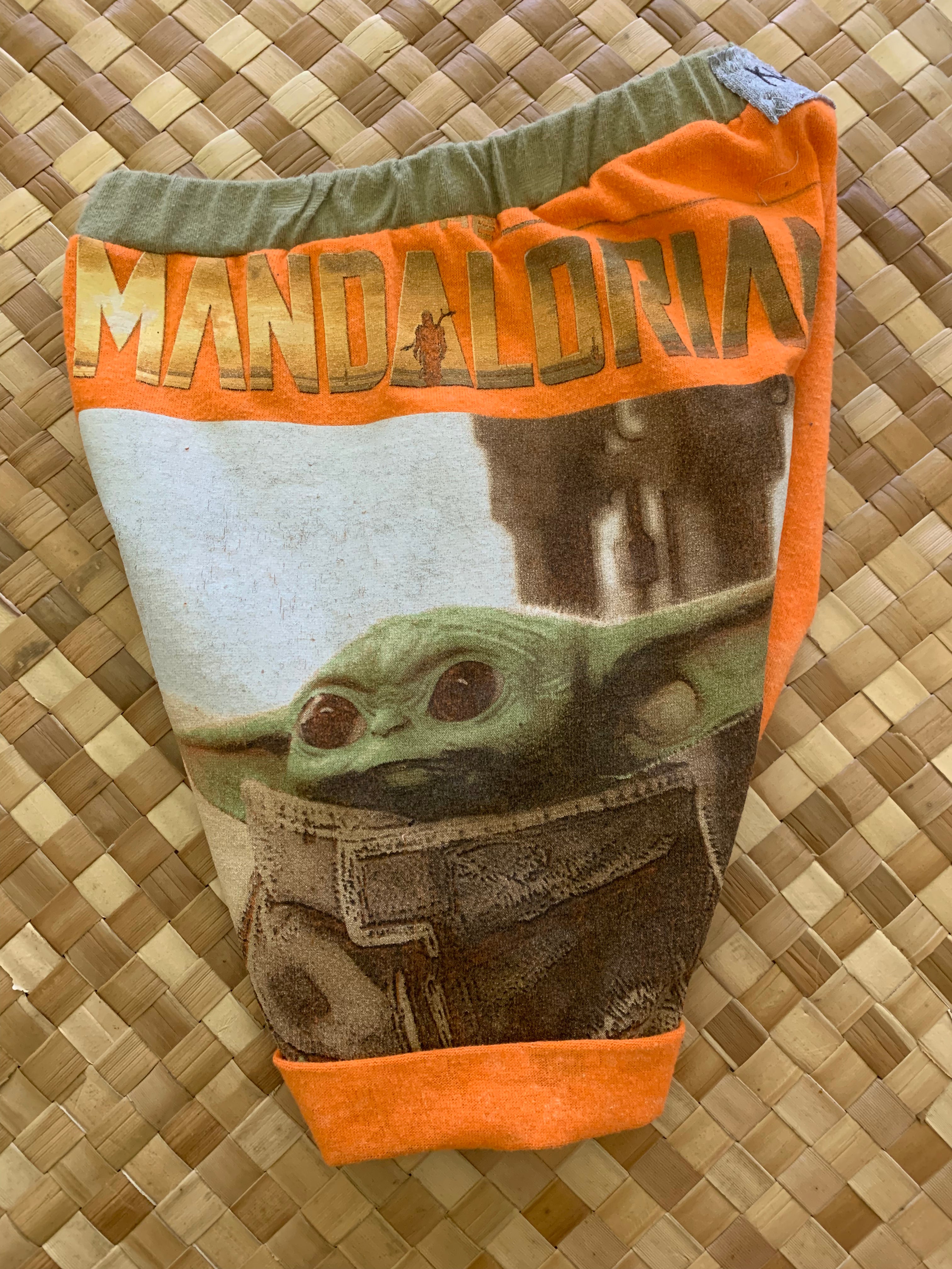 Kids Size 2 "Orange & Grey Baby Yoda" Beach Comber Shorts