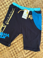 Load image into Gallery viewer, Kids Size 12 &quot;Blue &amp; Teal Kamehameha&quot; Beach Comber Shorts
