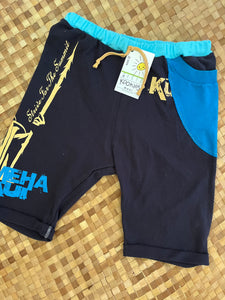 Kids Size 12 "Blue & Teal Kamehameha" Beach Comber Shorts