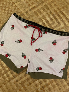 Ladies Size M "Army Green & Pink Roses" Simple Shorty Shorts