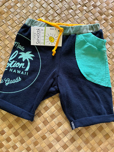 Kids Size 2 "Teal and Blue Aloha Made" Beach Comber Shorts