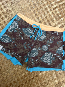 Ladies Size S "Teal & Brown Fish and Figures" Simple Shorty Shorts