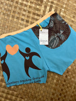 Load image into Gallery viewer, Ladies Size S &quot;Teal &amp; Brown Fish and Figures&quot; Simple Shorty Shorts
