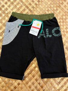 Kids Size 8 "Green & Black Shaka Aloha" Beach Comber Shorts