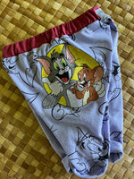 Load image into Gallery viewer, Kids Size 2 "Purple &amp; Yellow Tom and Jerry" Beach Comber Shorts
