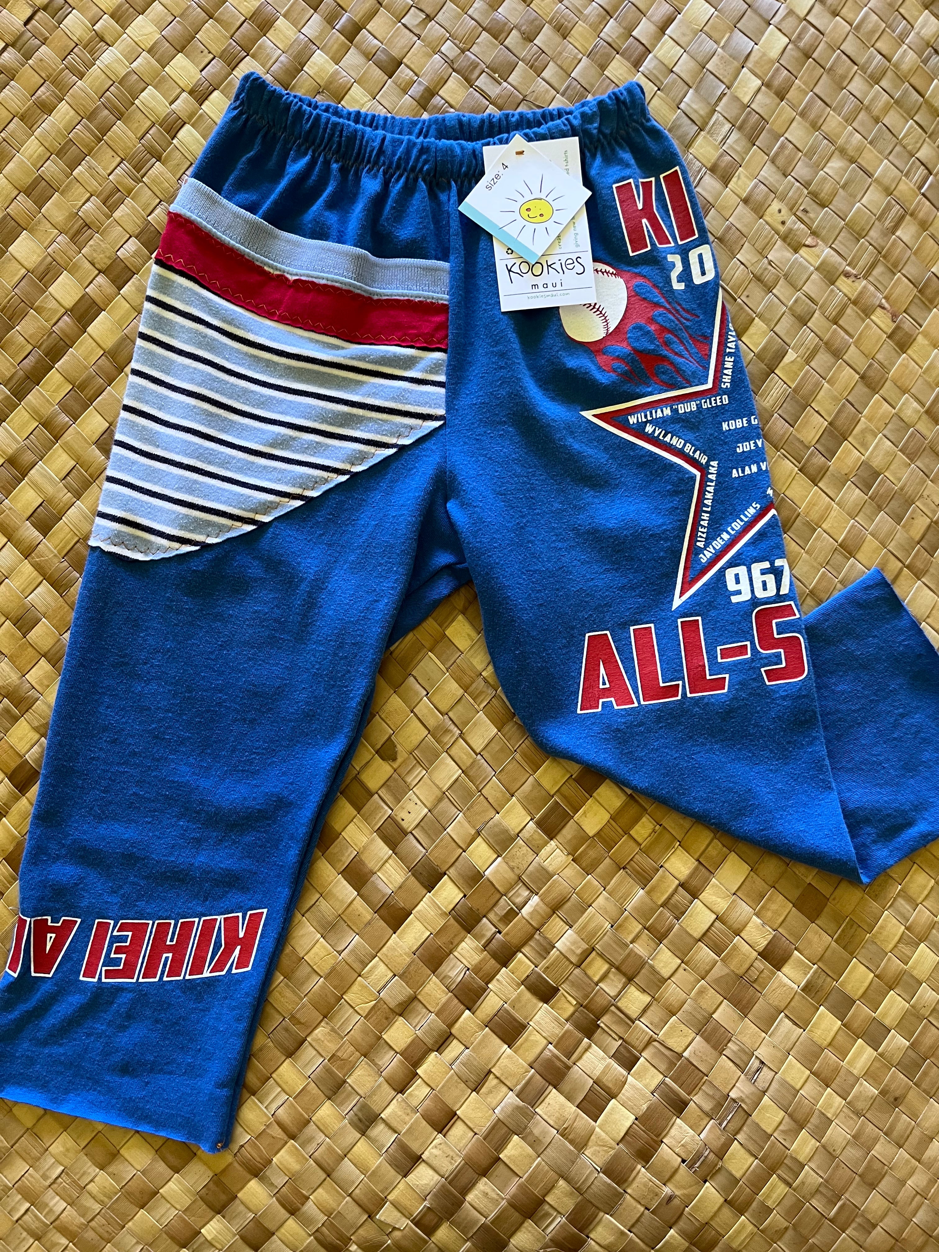 Kids Size 4 "Red & Royal Blue All-Star" ʻOpihi Picker Pants