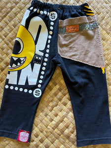 Kids Size 4 "Black & Beige Pac Man" ʻOpihi Picker Pants