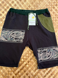 Kids Size 12 "Green & Black Tribal Honu" Beach Comber Shorts