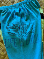 Load image into Gallery viewer, Kids Size 2 &quot;Teal &amp; Green Life is Good Fishing&quot; ʻOpihi Picker Pants
