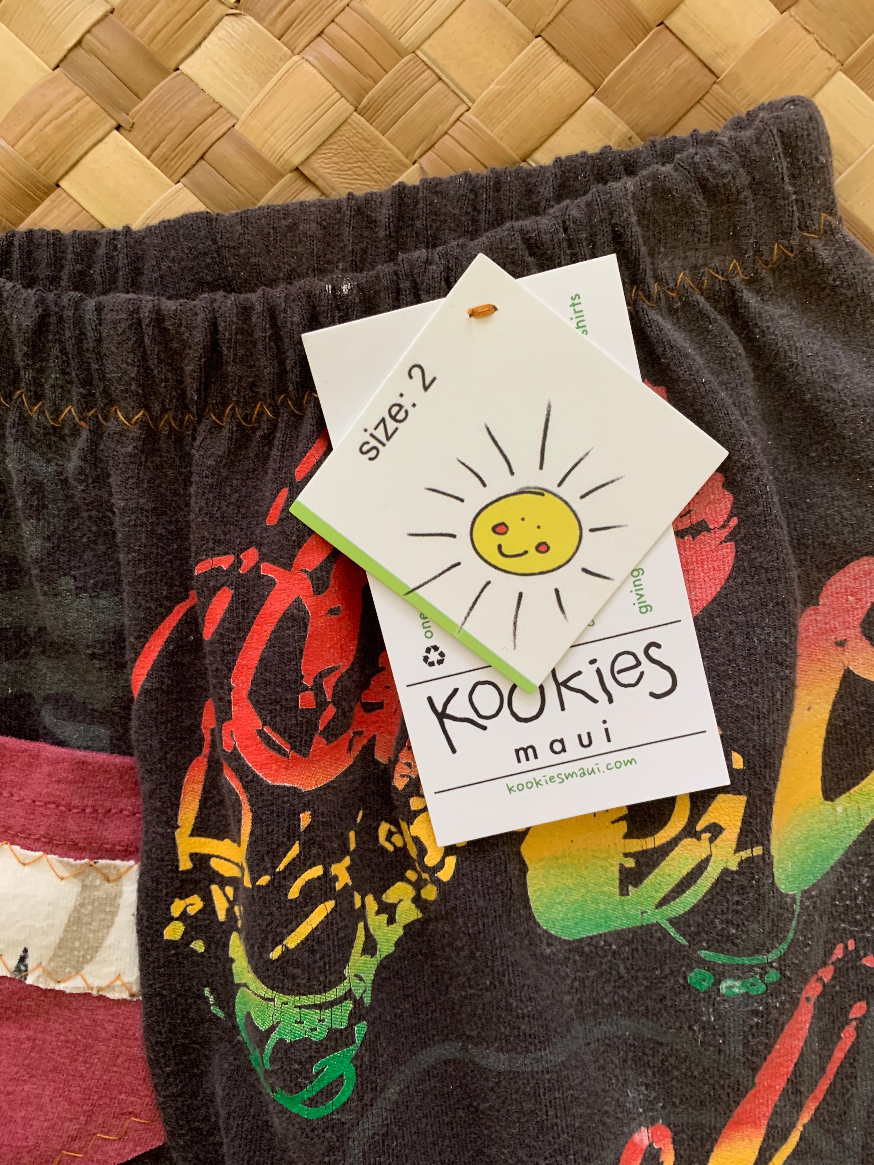 Kids Size 2 "Black & Rasta Color Roots" ʻOpihi Picker Pants