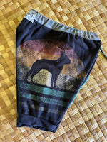 Load image into Gallery viewer, Kids Size 2 "Black &amp; Teal Frenchie Sunset" Beach Comber Shorts
