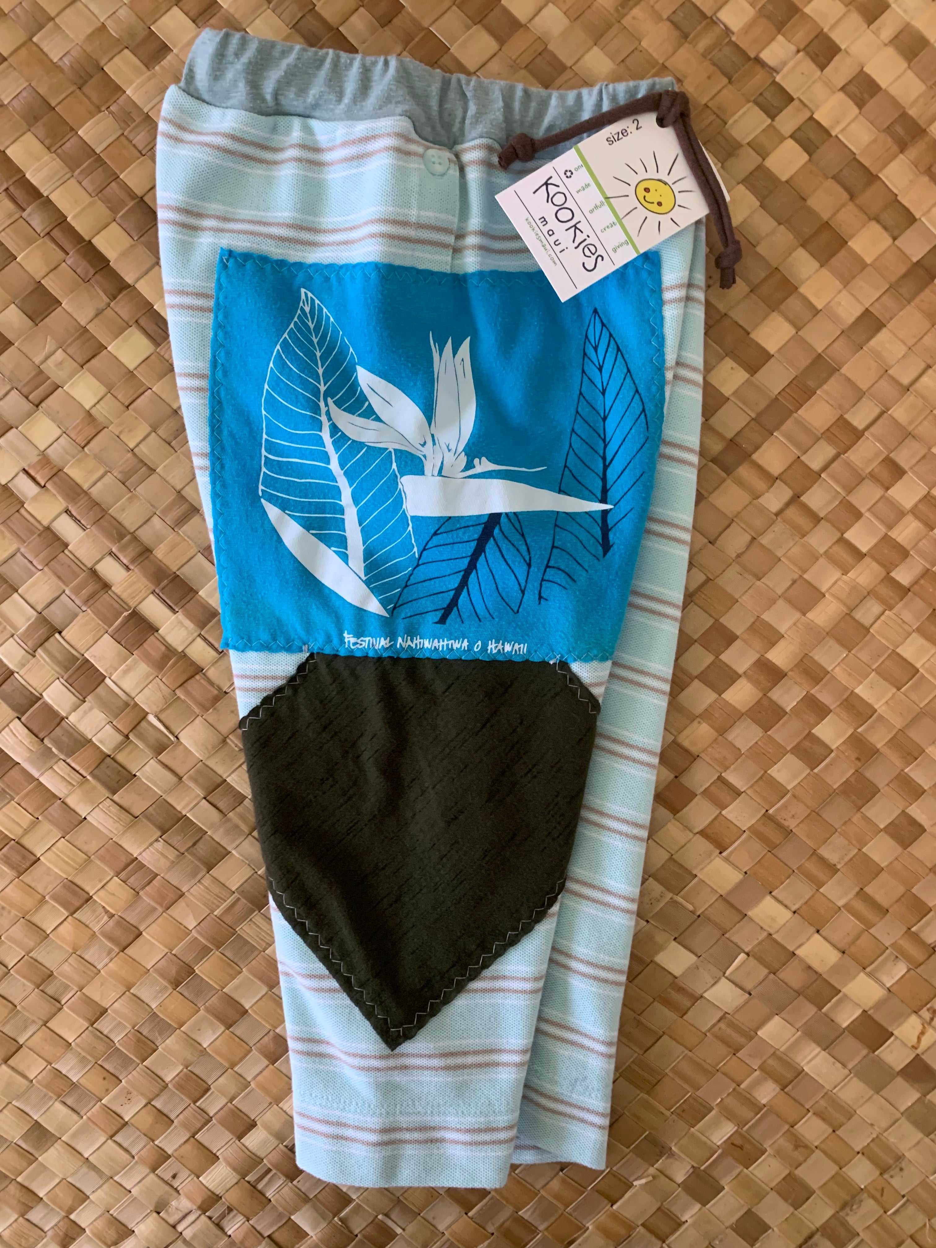 Kids Size 2 "Blue Stripes & Bird of Paradise" Star Gazer Pants