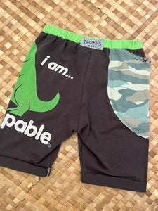 Kids Size 8 "Green & Grey Unstoppable Dino" Beach Comber Shorts