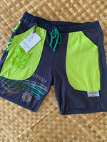 Load image into Gallery viewer, Ladies Size XS &quot;Green &amp; Blue Plumeria&quot; Little Bit More Shortrs
