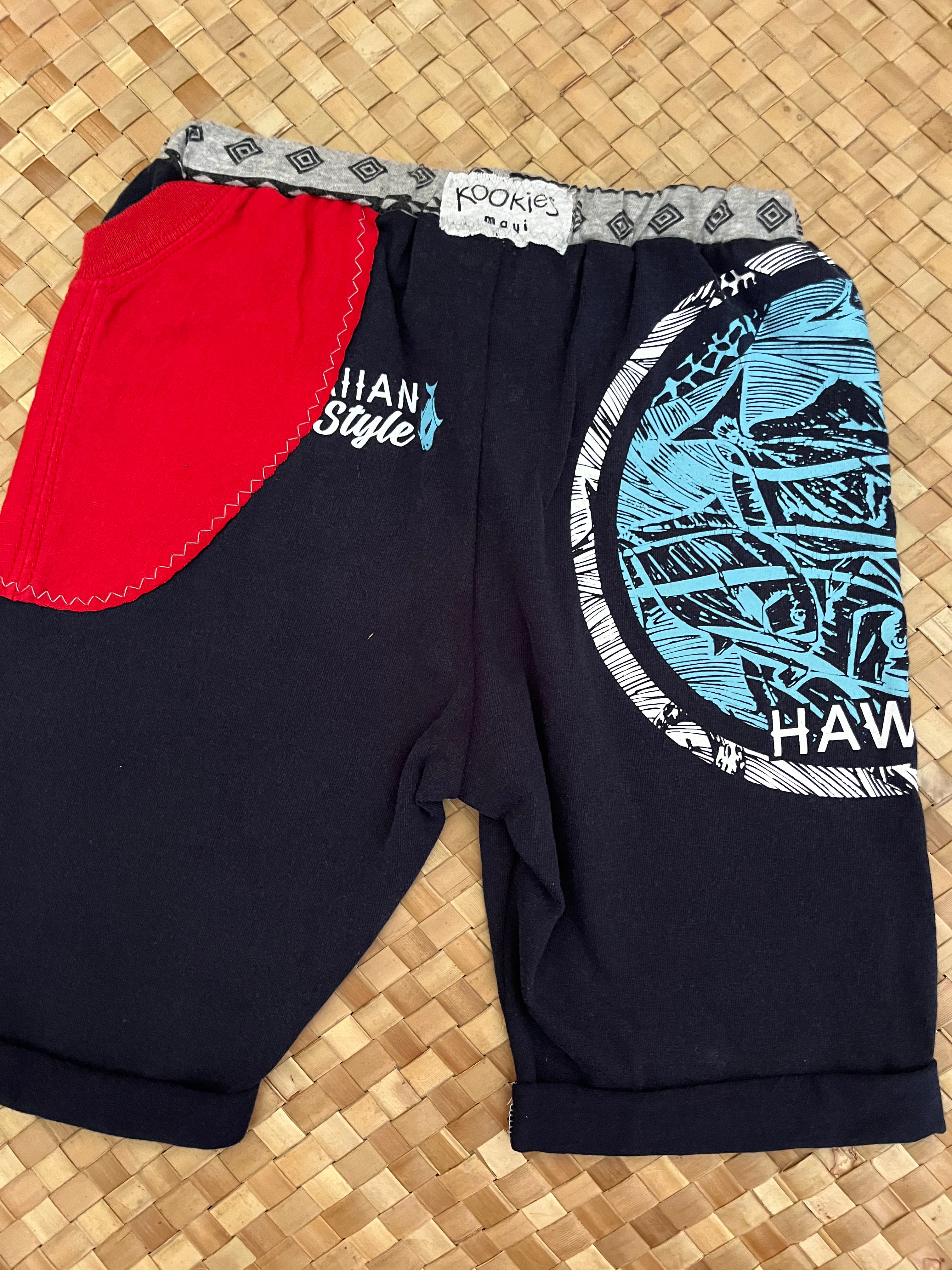 Kids Size 8 "Navy & Red Hawaiian Style Fishing" Beach Comber Shorts