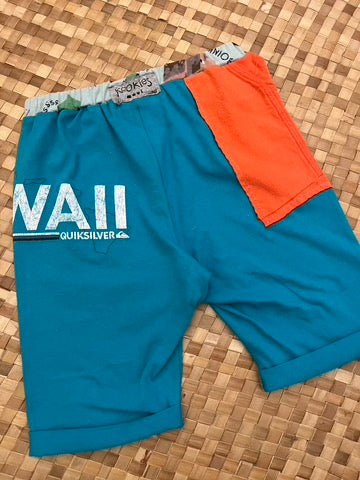 Kids Size 8 "Teal & Orange Hawaii" Beach Comber Shorts