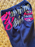 Load image into Gallery viewer, Kids Size 2 &quot;Navy &amp; Pink Hawaiian Style&quot; ʻOpihi Picker Pants
