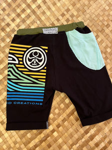 Kids Size 6 "Blues & Black Wave" Beach Comber Shorts