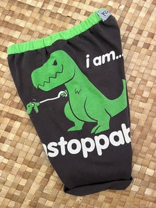 Kids Size 8 "Green & Grey Unstoppable Dino" Beach Comber Shorts