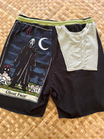 Load image into Gallery viewer, Mens Size S &quot;Black &amp; Teal Ghose Face&quot; Kanikapila Shorts
