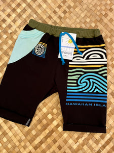 Kids Size 6 "Blues & Black Wave" Beach Comber Shorts