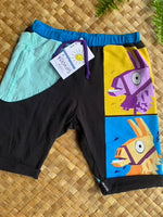Load image into Gallery viewer, Kids Size 6 &quot;Rainbow llama&quot; Beach Comber Shorts

