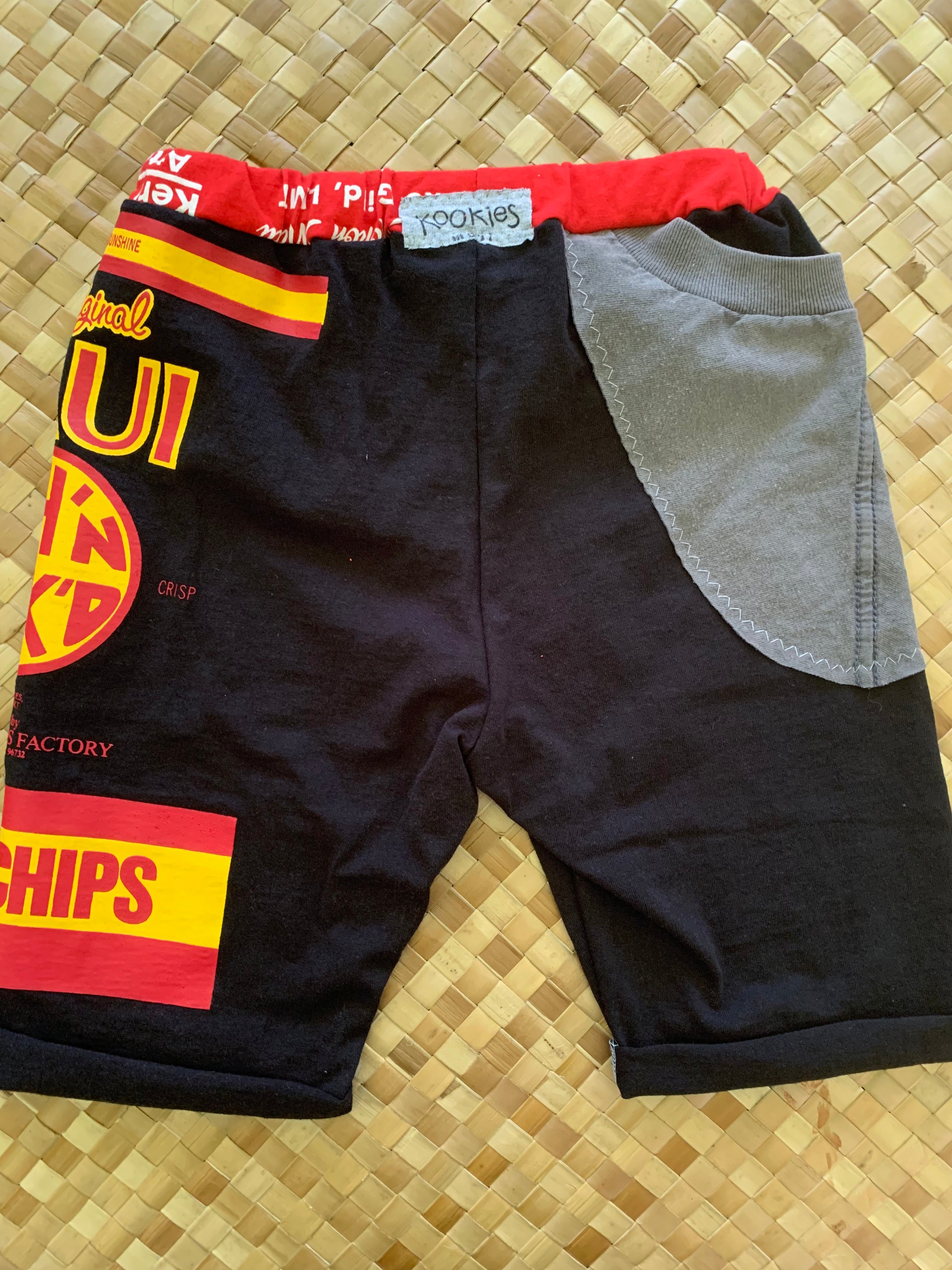 Kids Size 8 "Black & Red Maui Potato Chips" Beach Comber Shorts