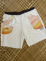 Load image into Gallery viewer, Custom Ladies &quot;White &amp; Pink Surfers and Sunset&quot; Little Bit More Shorts
