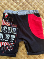 Load image into Gallery viewer, Kids Size 2 &quot;Red &amp; Black Circus Staff&quot; Beach Comber Shorts
