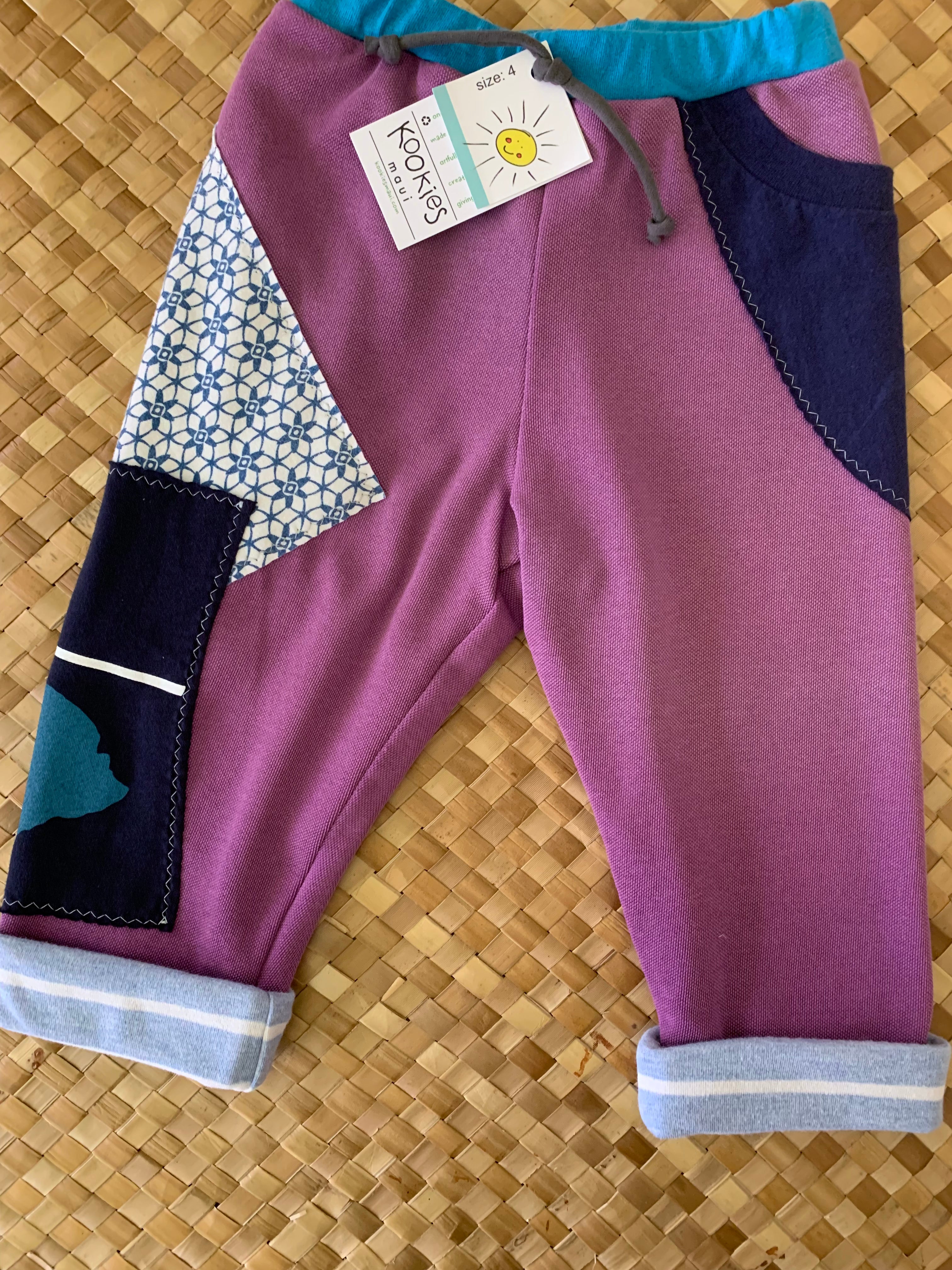 Kids Size 4 "Dusty Purple & Blue Hawaiian Islands" Star Gazer Pants