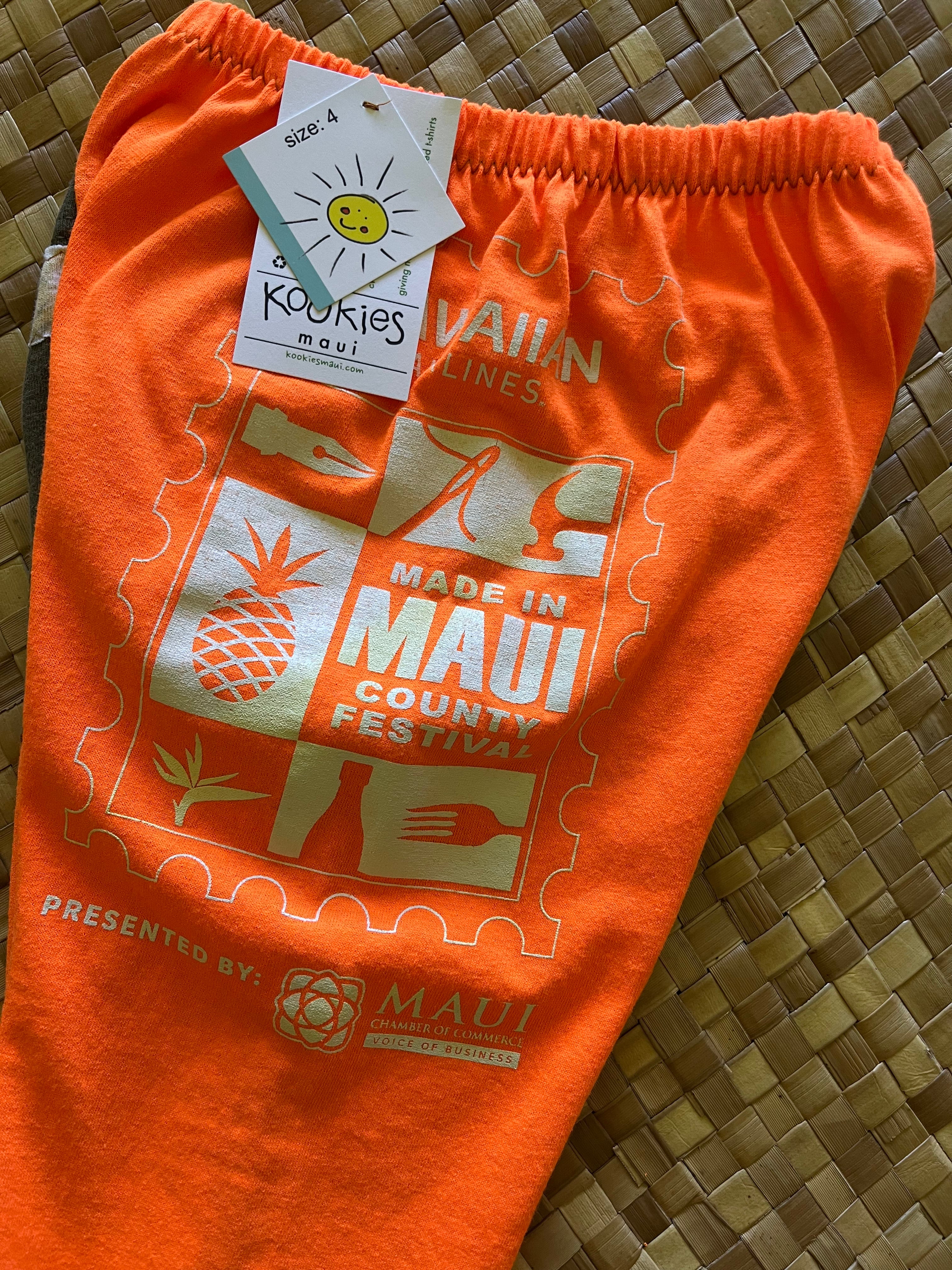 Kids Size 4 "Orange & Grey Made in Maui County" ʻOpihi Picker Pants