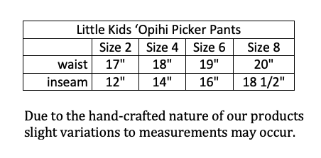 Kids Size 6 "Black & Rust Shaka Fest" ʻOpihi Picker Pants
