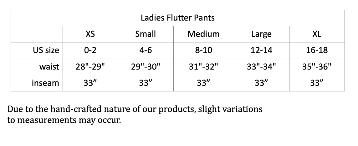 Ladies Size S "Blues & Greens Tiger" Flutter Pants