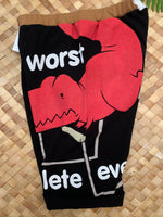 Load image into Gallery viewer, Kids Size 6 &quot;Black Worst Athlete Ever Dinosaur&quot; Beach Comber Shorts
